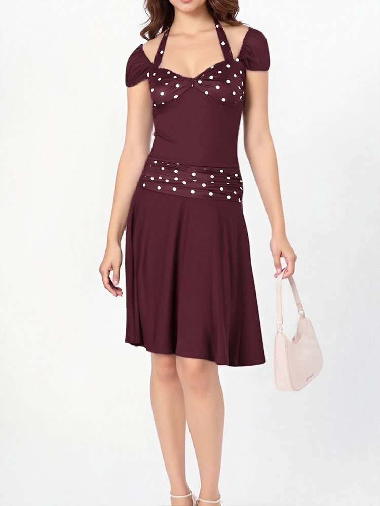 Womens Tees Skirt Summer Black Sexy 2 Piece Streetwear Fashion Polka Dot Print Casual Slim Elegant Lady Club Party Clothing w250704