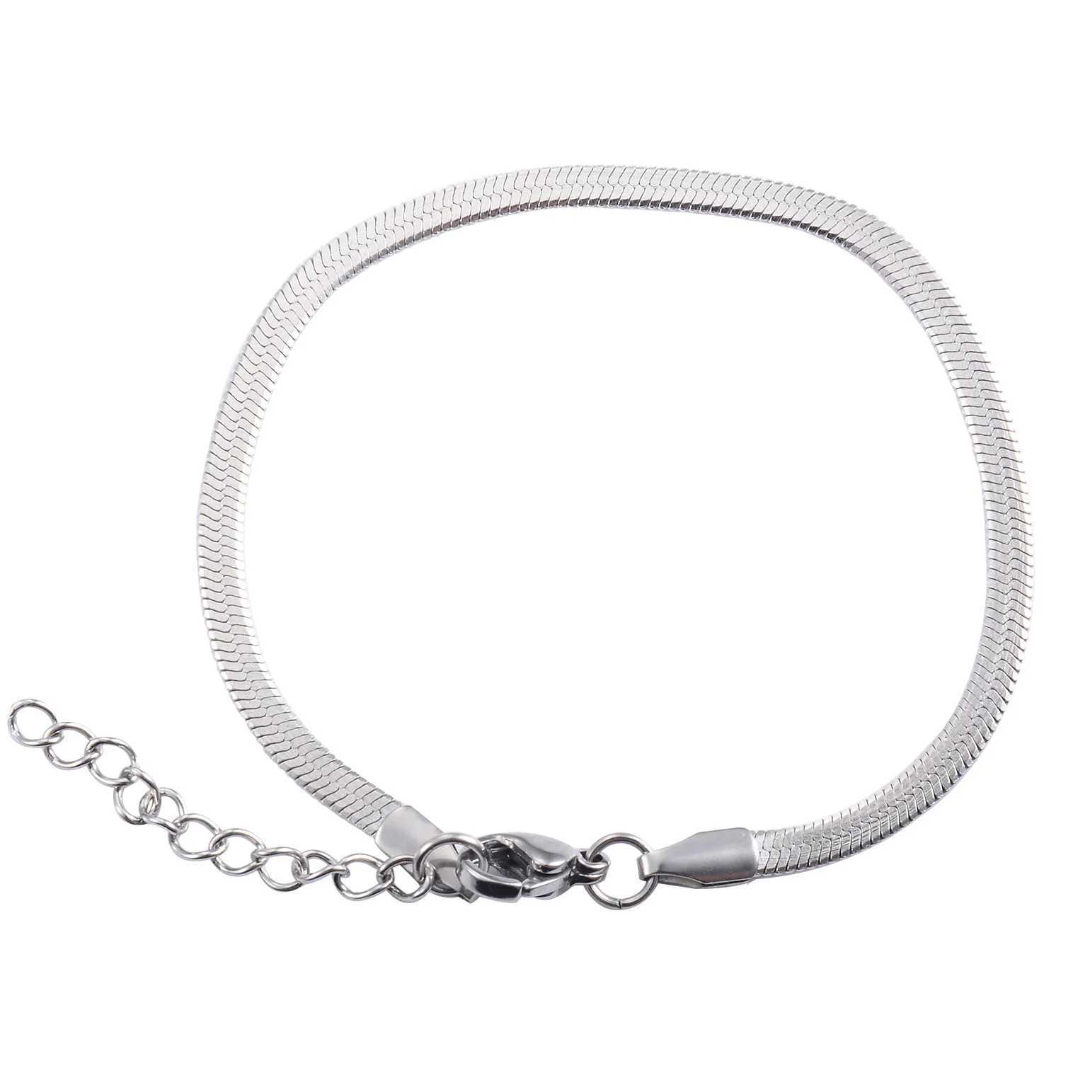 Women Stainless Steel Flat Blade Chain Bracelet for Hand Foot Jewelry Accessories Bangle for Ladies Girl Anklet with Extension XJ250707