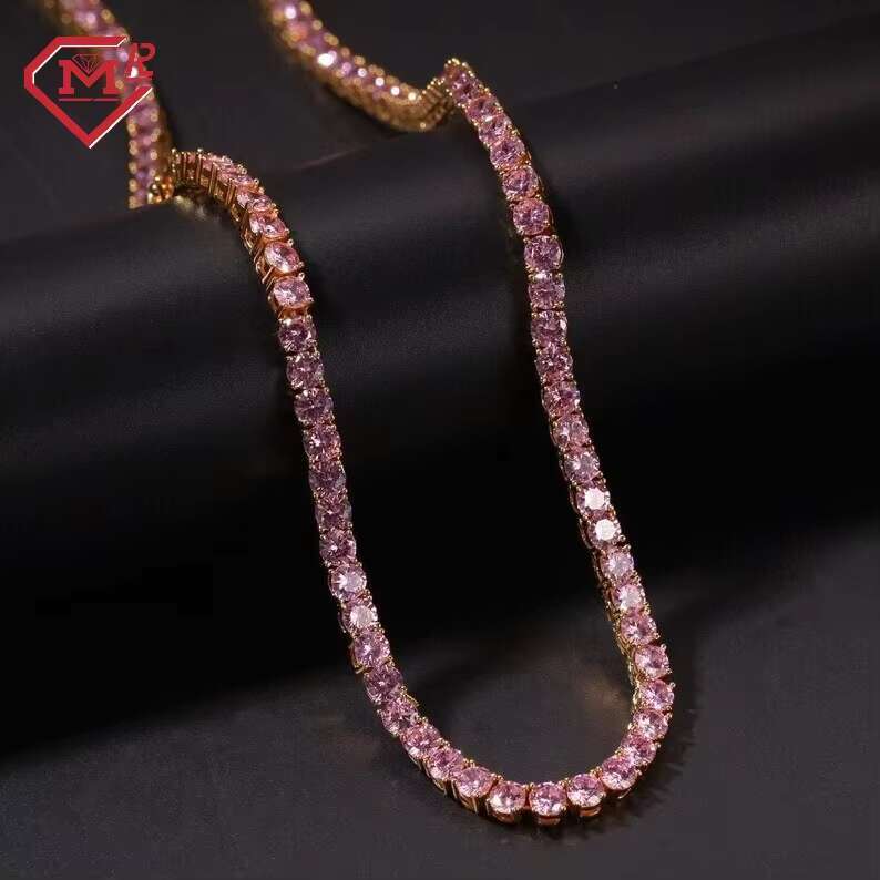 Hiphop Special Tennis Chain Iced Out Men Luxury Necklace Custom Pink VVS Moissanite Tennis Chain