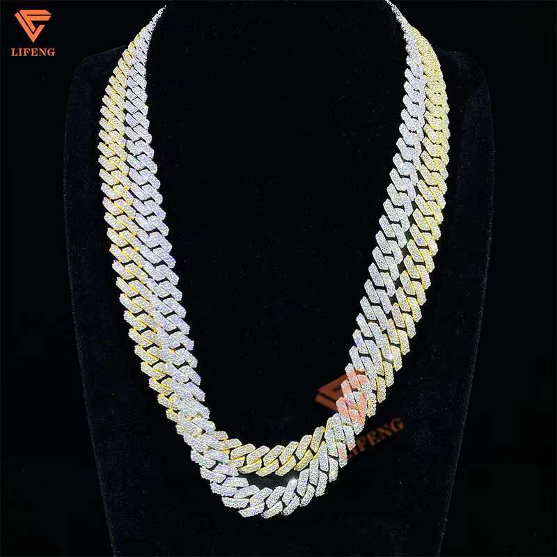 Hot Selling Pass Diamond Tester 925 Solid Silver 14mm Two Rows Iced Out Hip Hop Jewelry Vvs Moissanite Diamond Cuban Link Chain