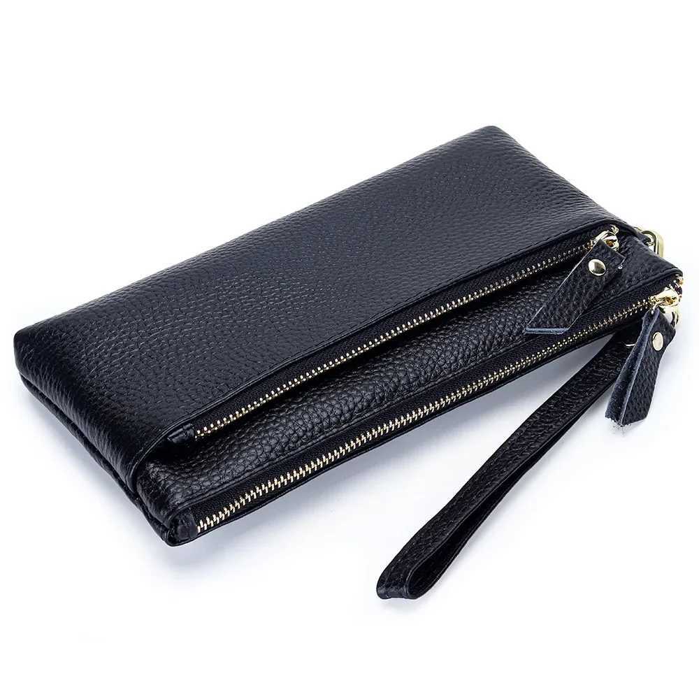 100% Genuine Leather Clutch Bag Portable Storage Bag Casual Purse with Zipper Wristlet Wallets for Women Large Capacity Cell Phone Bag Y250707