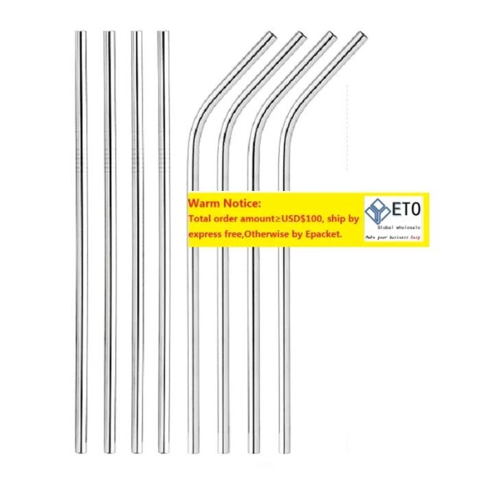 215MM length Durable Stainless Steel Straight Drinking Straw Straws Metal Bar Family kitchen 100pcs bent