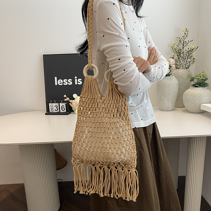 Free shipping designer New Cotton Thread Woven Bag Artistic Versatile Trendy Bag for Women Vacation Travel Casual Bag Fashion Hollow Shoulder Bag