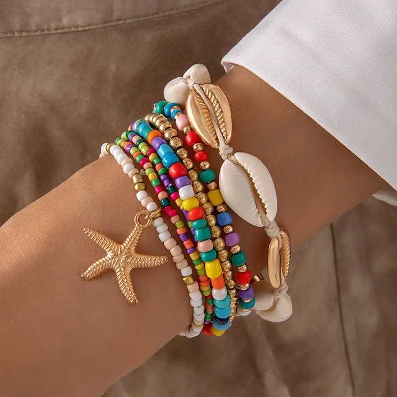 7Pcs Bohemian Shell Bracelet Set for Women Starfish Charm Rice Beads Wristband Bangle Girls Summer Beach Jewelry Accessories XJ250707