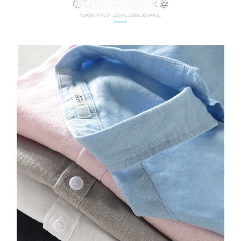 100% Linen Short Sleeve Shirt Men Cotton Linen Clothing Top Casual Summer Half Sleeve Shirt Loose Style Square Collar 250704