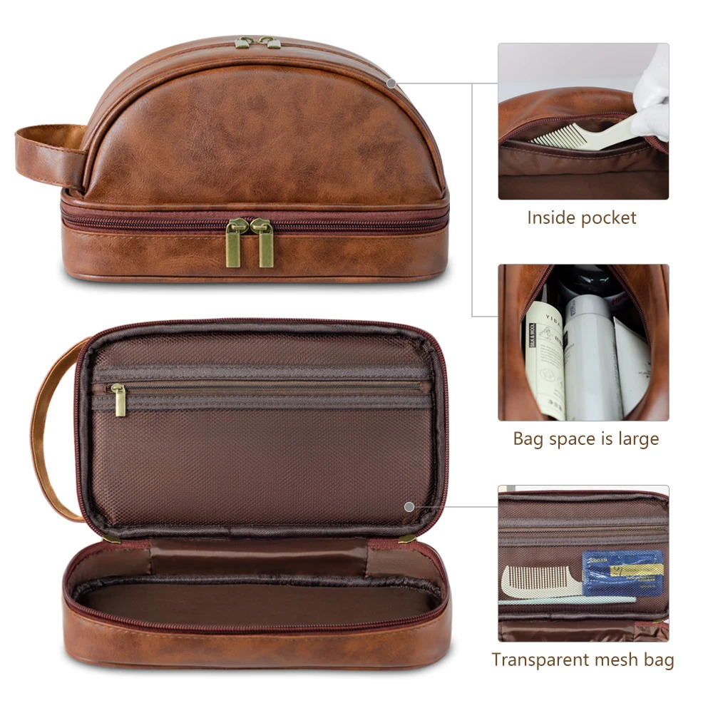Mens leather makeup bag for travel mens high-end sense large capacity storage travel wash bag waterproof toiletry bag 250701
