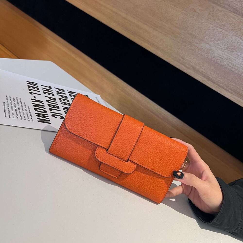 Top Layer Cowhide Wallet for Women Genuine Leather Crossbody Chain Shoulder Large Capacity Multi-Card Slot Clutch Phone Bag