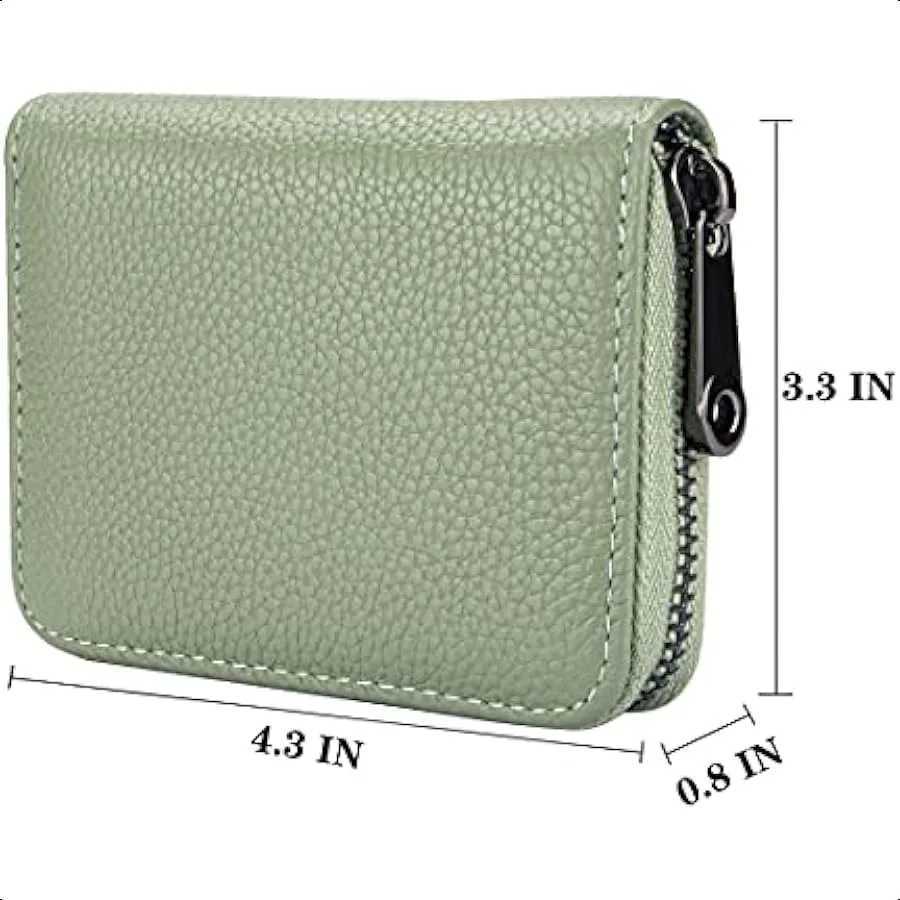 Suweibuke Genuine Leather Wallet Holder RFID Blocking Secure Card Case ID Case Organizer Zipper Wallet Light Green Y250707