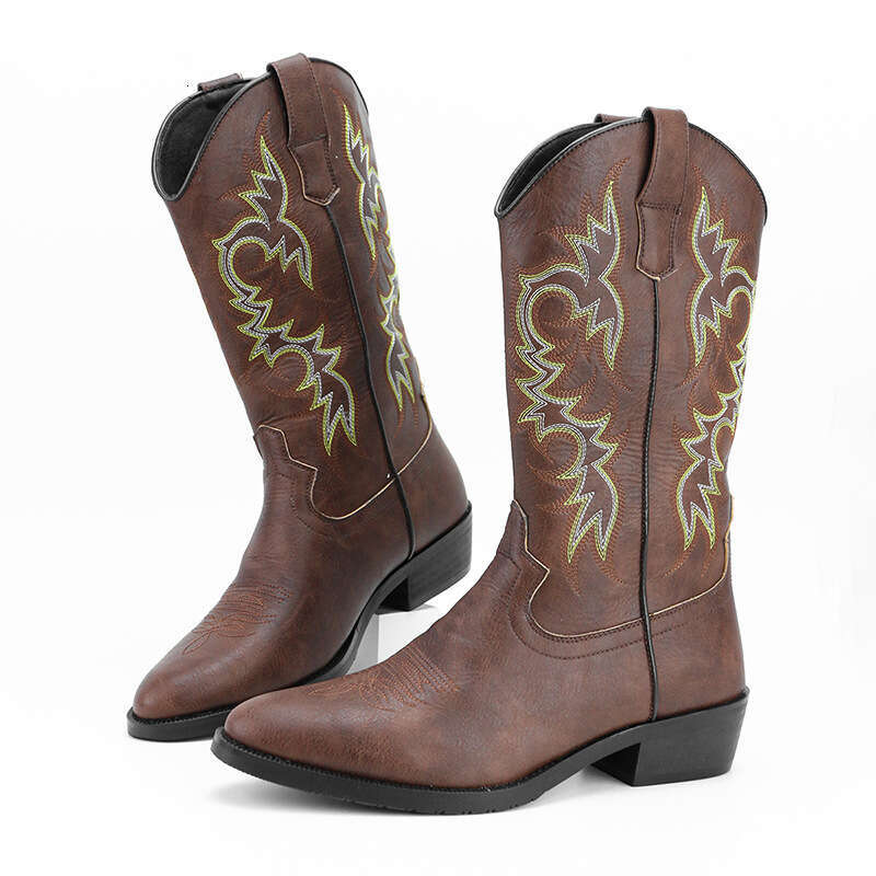 2026 Free shipping Men's Embroidered High Tube Multicolor Pointed Toe Western Cowboy Boots