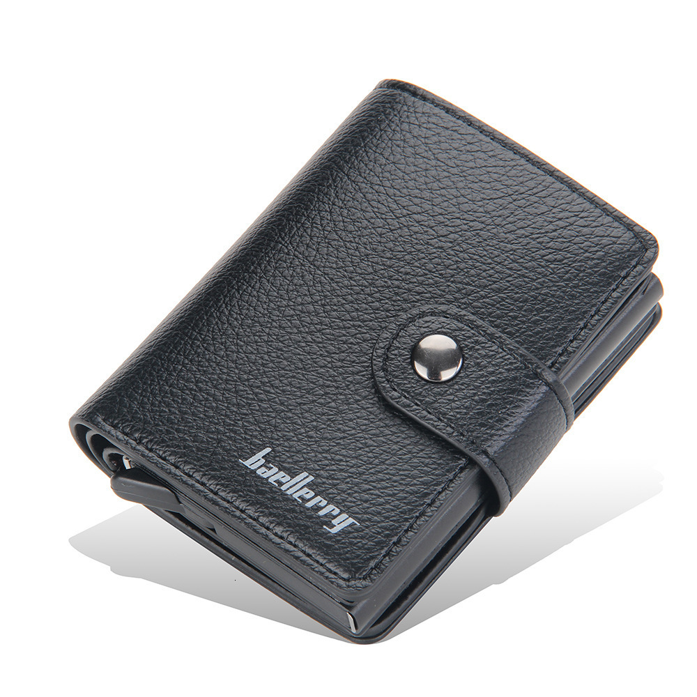 Card Holder Men Lychee Pattern RFID Automatic Pop-up Buckle Wallet Metal Aluminum Box Card Case