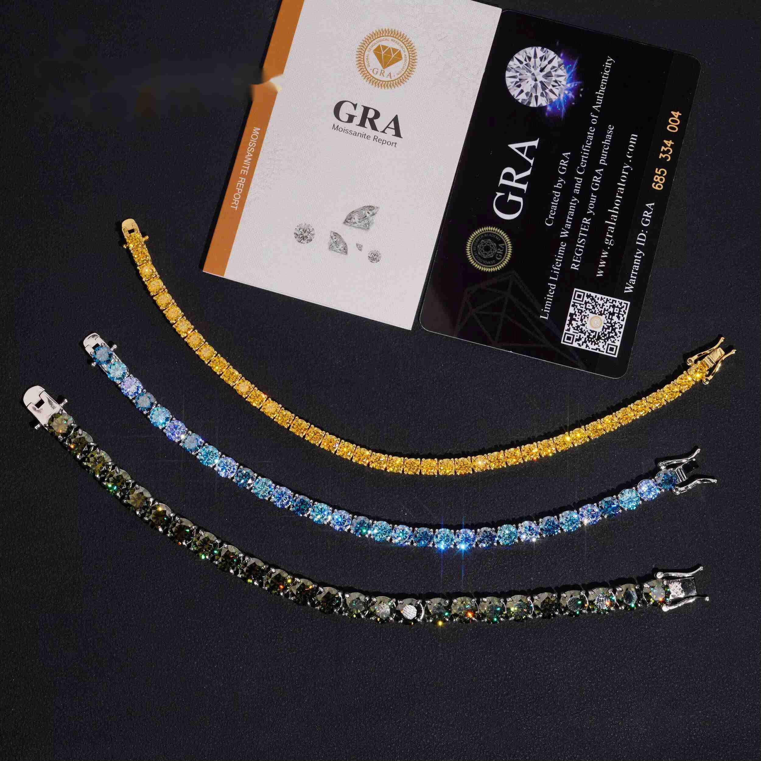 Classic Design GRA Certified 4mm 5mm 6.5mm Colorful Moissanite Hip Hop 925 Silver Tennis Bracelet
