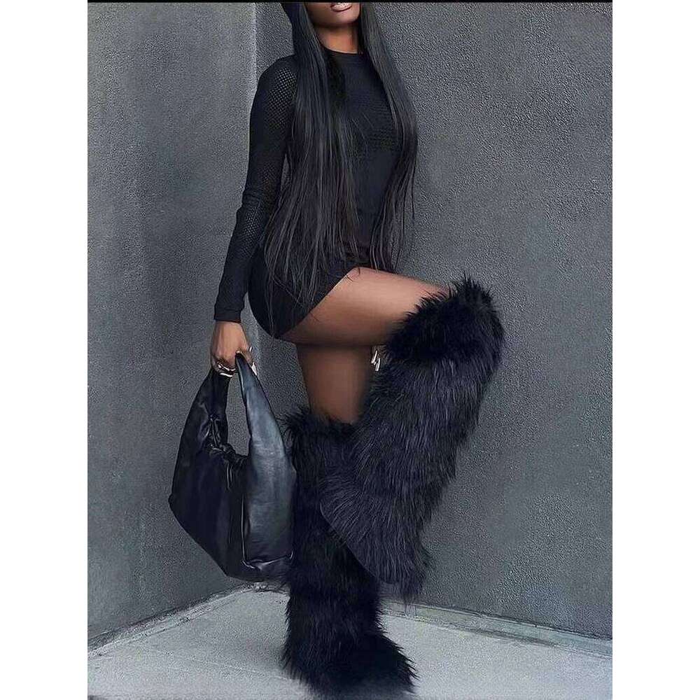 Winter Women Snow Faux Fur Long Warm Plush Platform Knee-High Boot Outdoor Furry Cute Over-The-Knee Boots Girls Y2k
