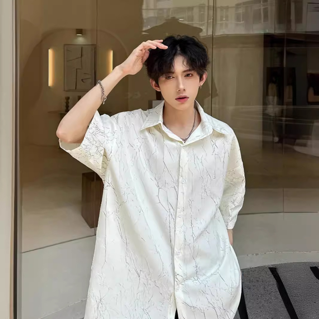 Yuppie Style Ice Silk Short Sleeve Shirt For Men, Summer Designer Short Sleeves Thin Metal Texture High-end Shirt, Casual Handsome Jacket