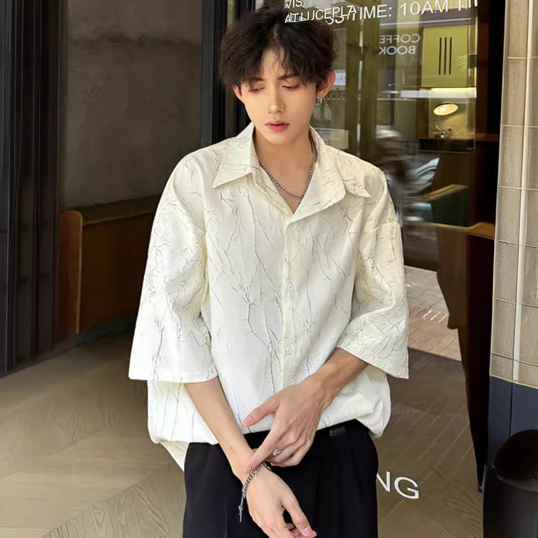Yuppie Style Ice Silk Short Sleeve Shirt For Men, Summer Designer Short Sleeves Thin Metal Texture High-end Shirt, Casual Handsome Jacket