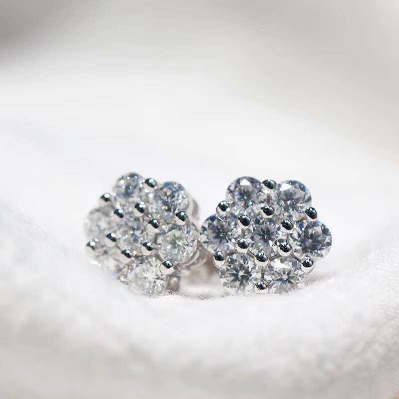 Pass Diamond Tester Fine Jewelry 925 Silver 9mm Flower Earrings VVS Moissanite Stud Earrings Men Women