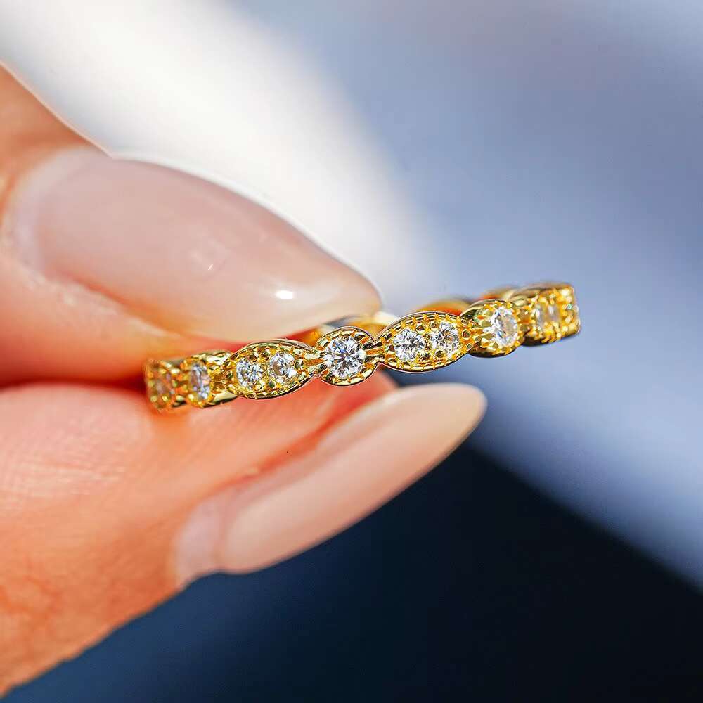 Trendy S925 Sterling Silver Moissanite Diamond Eternity Ring Gold Plated Womens Party Gift Jewelry