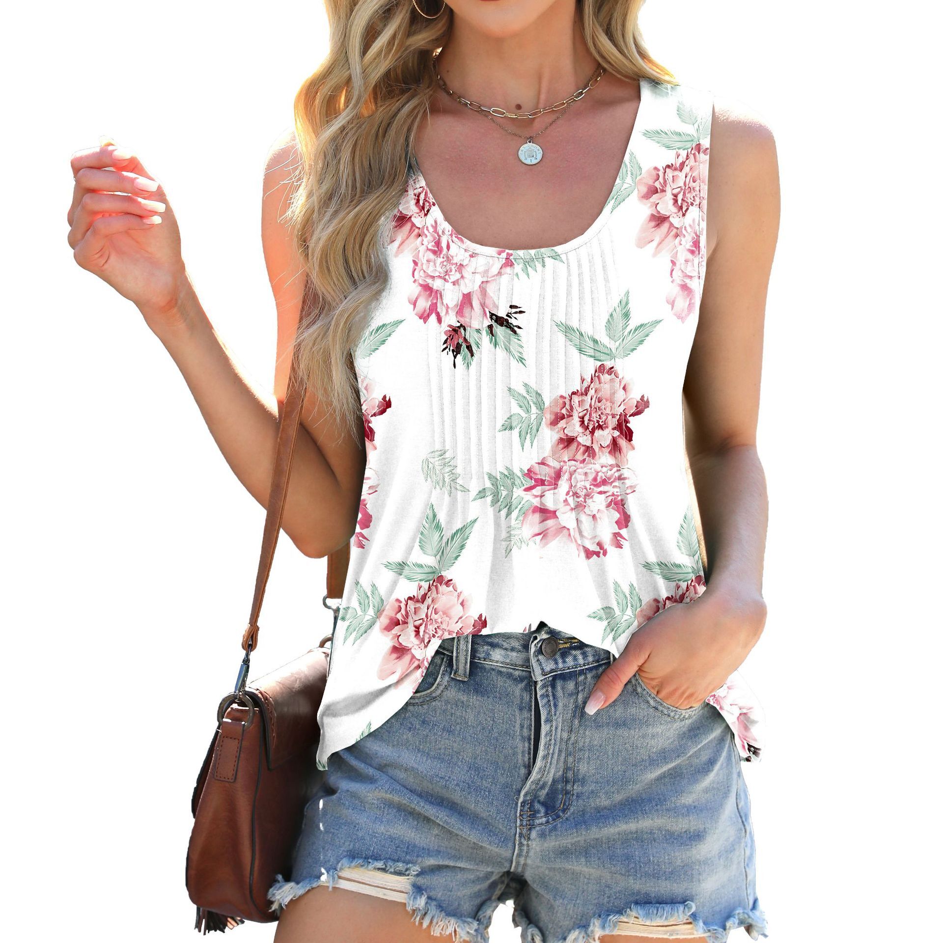 Designer Fashion Trend Free Shipping Women's Plus Size European and American Cross-Border Foreign Trade 2025 Summer New Round Neck Tie-Dye Print 