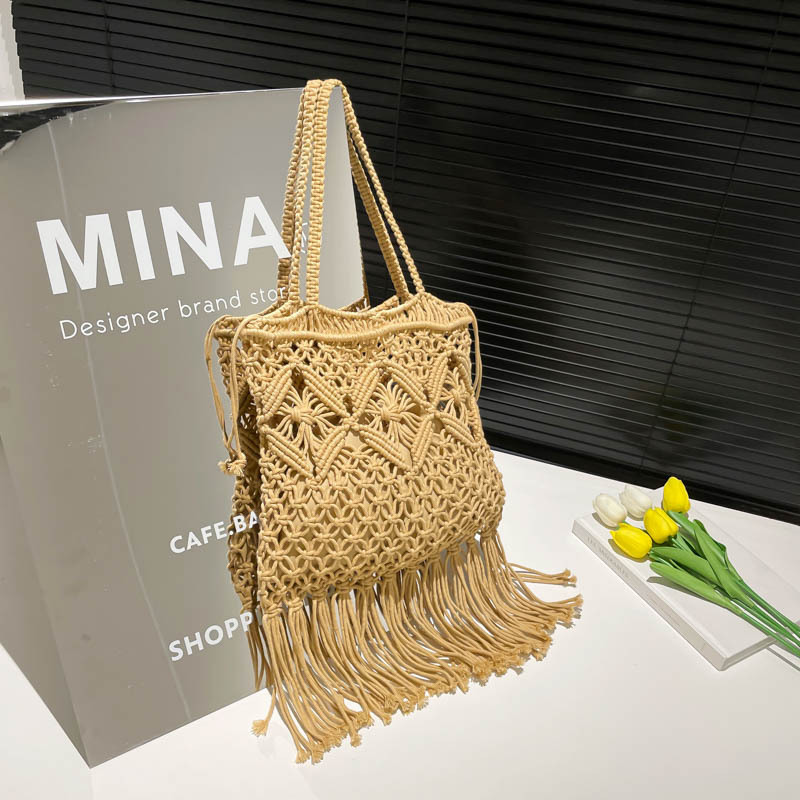 Free shipping designer Summer Cotton Woven Bag for Women 2025 New Hollow Tassel Phone Bag Beach Vacation Crossbody Small Bag