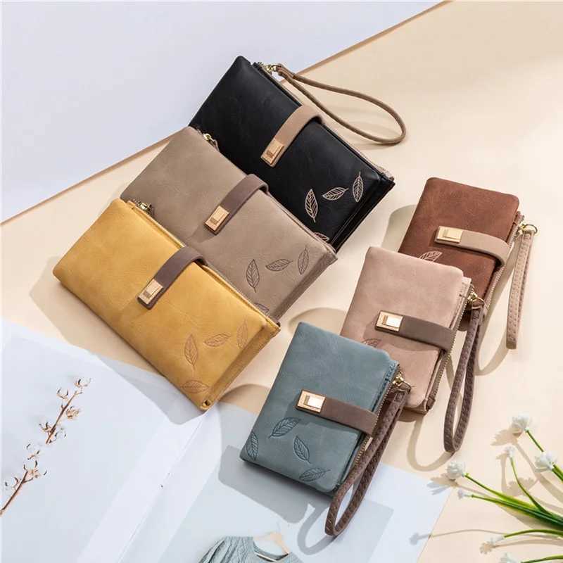 Wen Wallet Fi Lg Design PU Leather Holder Frosted Leaf Print Buckle Zip Purse Fem Handbag Wallets Y250707