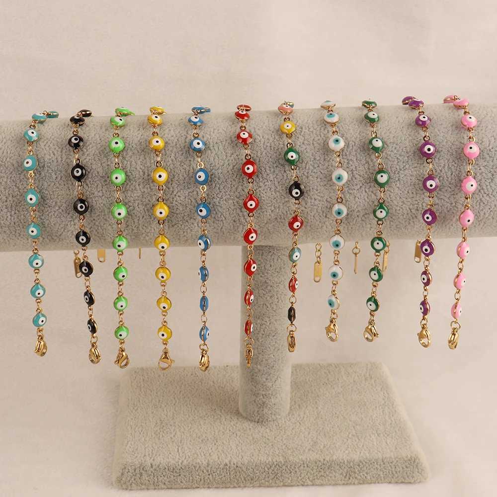 316L Stainless Steel Enamel Turkish Evil Eye Bracelets For Women Colorful Evil Eye Charm Bracelets Female Jewelry Gift XJ250707