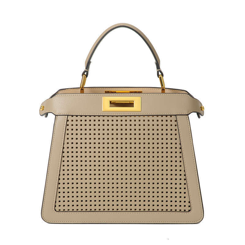 Leather Bag Bucket Bag New Style Wind Organ Cowhide Women S Hollow Cat Handbag Twist Lock Tote Handheld Shoulder Bag Trendy Tote Bag