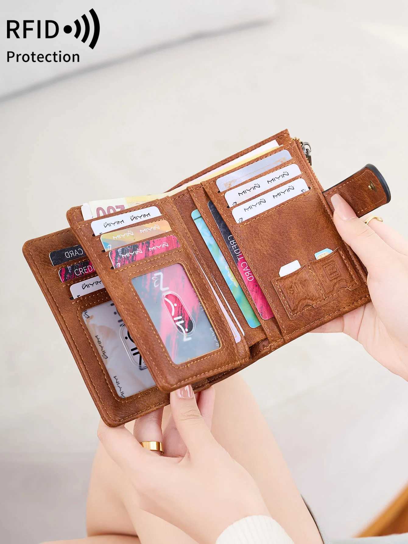 FiWens Wallet RFID Anti-theft Short Trifold Large Capacity Card Holder Coin Purse ID Card HolderWallet Y250707