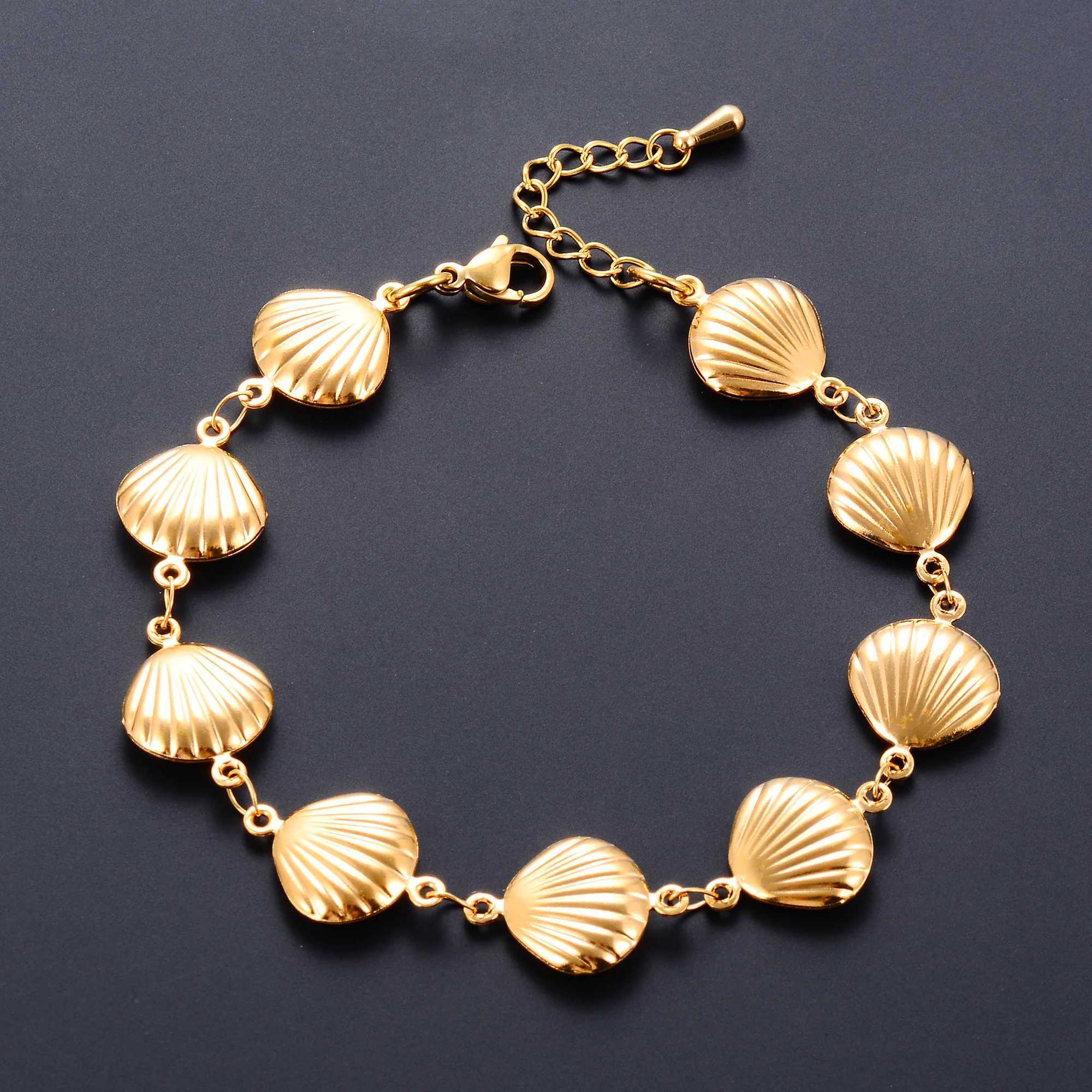 Cute Stainless Steel Shell Chain Bracelet Anklet for Women Link Hand Foot Chain Bangle Summer Beach Metal Jewelry AccessoriesXJ250707