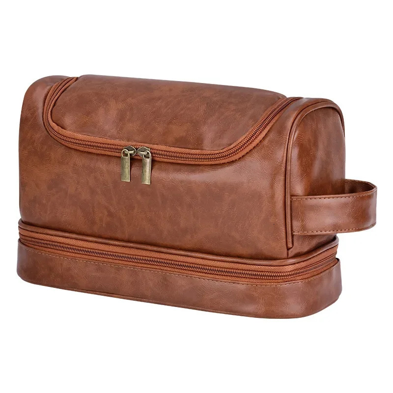 Hanging Makeup Bag Large Capacity PU Leather Wash Bag Double layered Mens cosmetic bag travel essentials organizer 250701