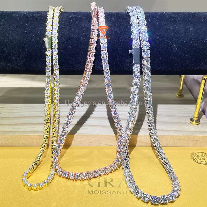 Lifeng Jewelry 3mm 4mm Luxury Hip Hop Tennis Diamond Chain Vvs Diamond Chain Iced Out Hip Hop Luxury Moissanite Tennis Chain