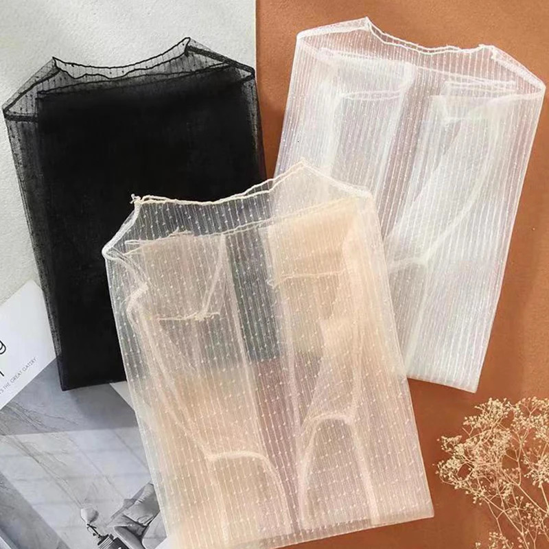 Sexy Lace Mesh Tees T-Shirt Tops fpr Women Pullover See Through Thin Bottom Shirt Blouses Long Sleeve Female Dots High Neck 250703