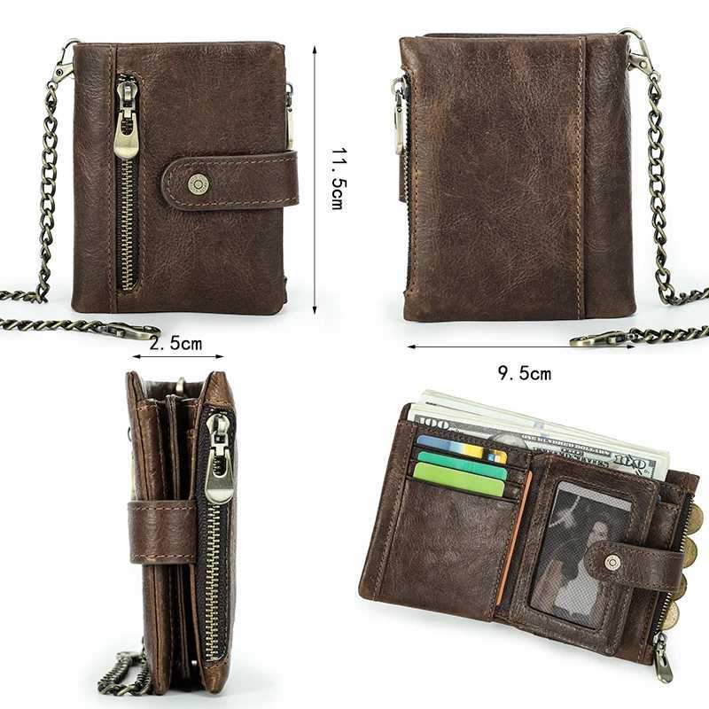 CTACTS Genuine Leather Men Wallet Anti Theft Chain RFID Casual Mey Clip M Wallets Small Purse Coin Pocket Y250707