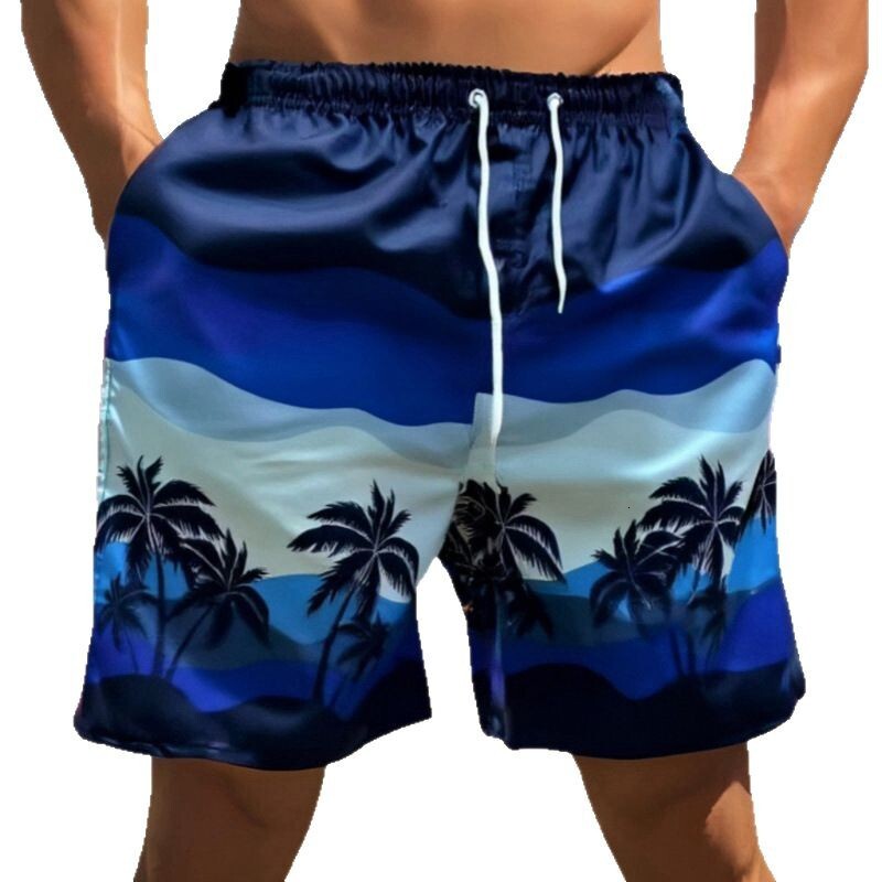 Designer Coconut Tree Beach Sh Men's Fast Drying Five Point Shins Style European And American Neutral Printed Swimming Sh Thin Medium Long Sh Wat