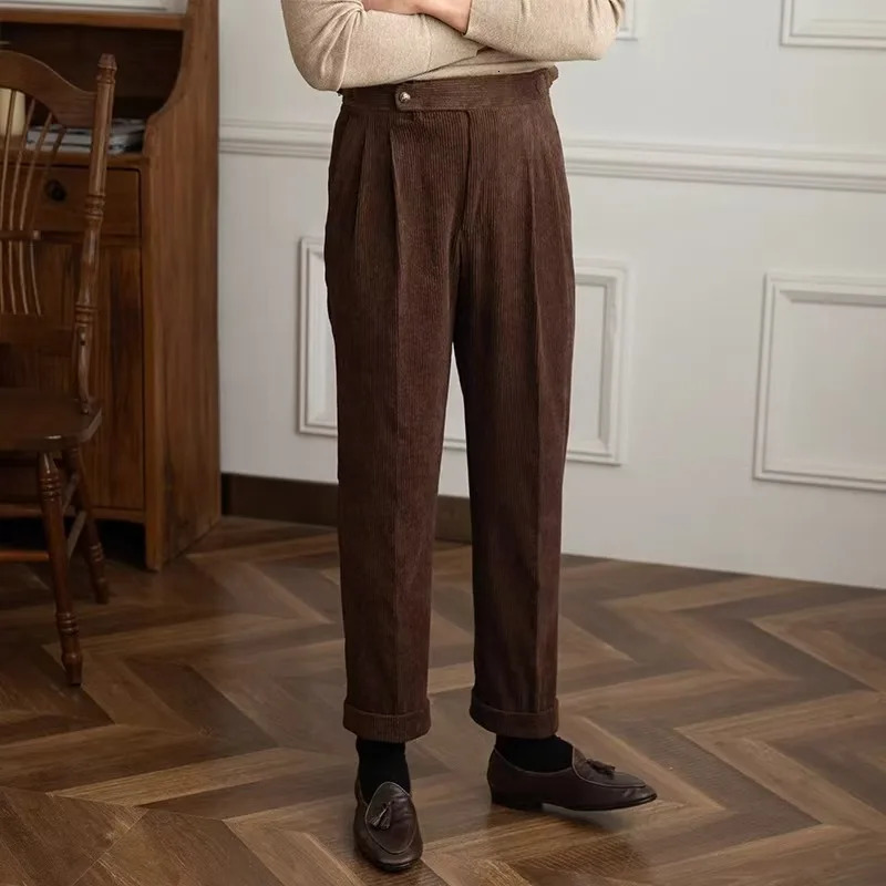 Spring Autumn Vintage Fashion Solid Corduroy Naples Pants High Waist Belt n Trousers Japanese Style Casual Pants For Men 250707
