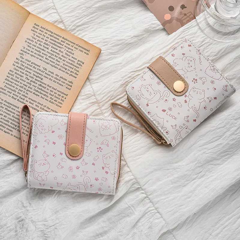 Cute Printed Coin Purse Wen Girl Fi Short Wallet PU Leather Wallet Lightweight ID Card Holder Travel Coin Bag Y250707