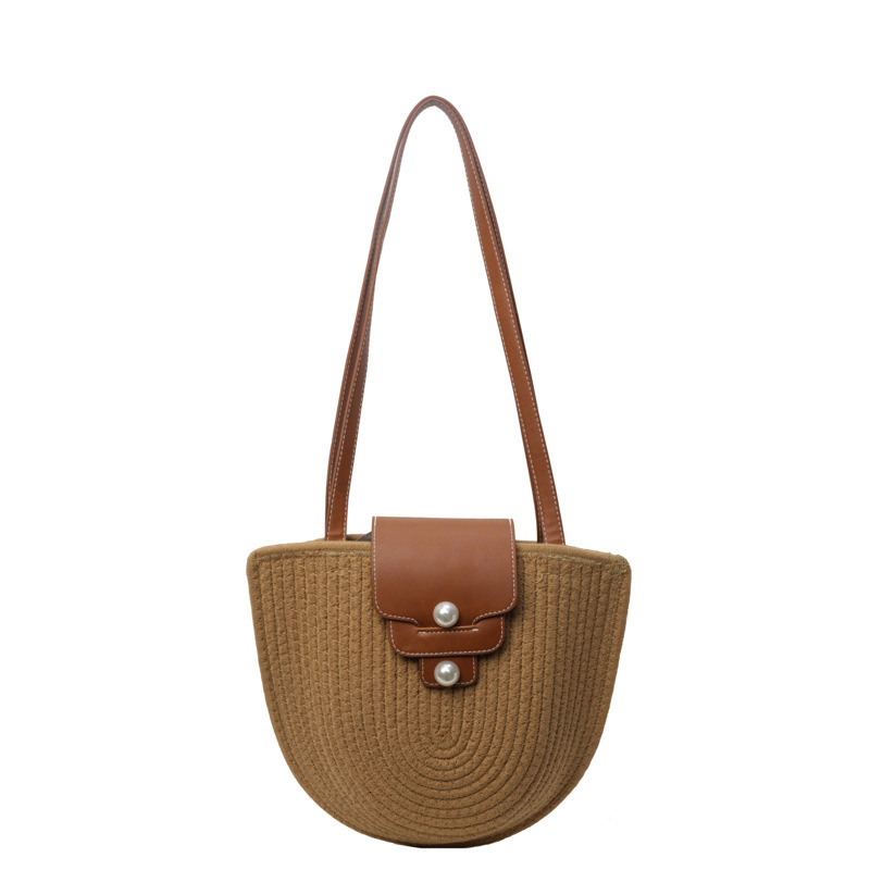 Free shipping designer Summer French Retro Straw Bag for Women Half-Moon Underarm Bag Beach Vacation Travel Bag Woven Shoulder Bag