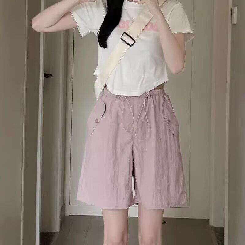 Gray Quick-Dry For Women New Summer Thin American Style Cargo High Waist Casual Slimming Sports Short Five-Point Pants B5