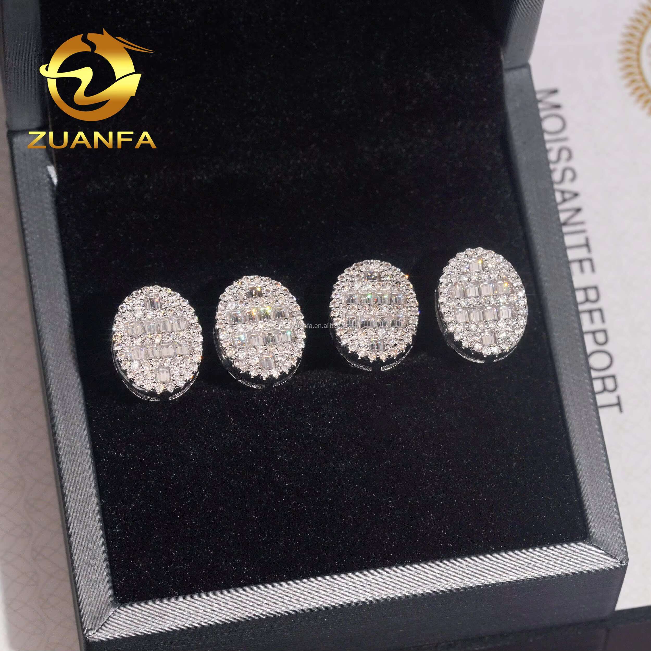 Drop Shipping GRA Certificate Iced Out Hip Hop 925 Silver White Plated Screw Back Moissanite Diamond Oval Shape Stud Earrings