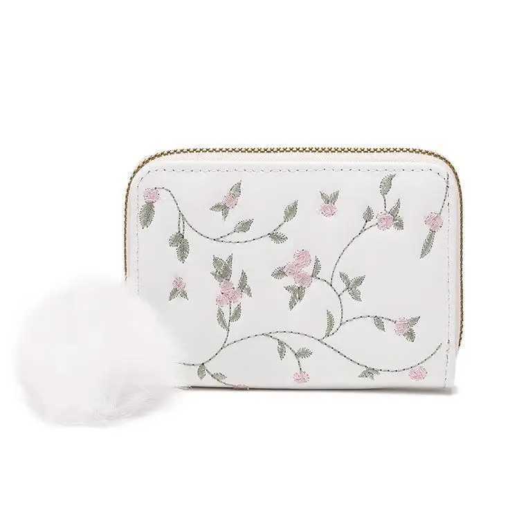 flower Embroidered Wen Short Wallet Zipper Chinese Style Purse Ladies Small Cluh Card Holder Pu Leather Fem Coin Purse Y250707