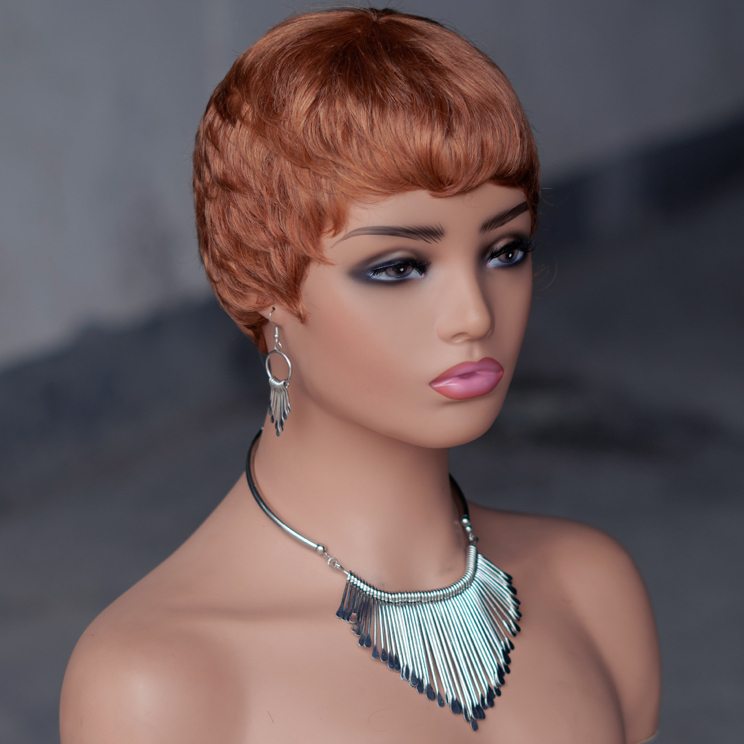 Human Hair Capless Wigs 1B# 1B# 30# 27# Color 100% Human Hair Machine-made Wig Pixie Hair