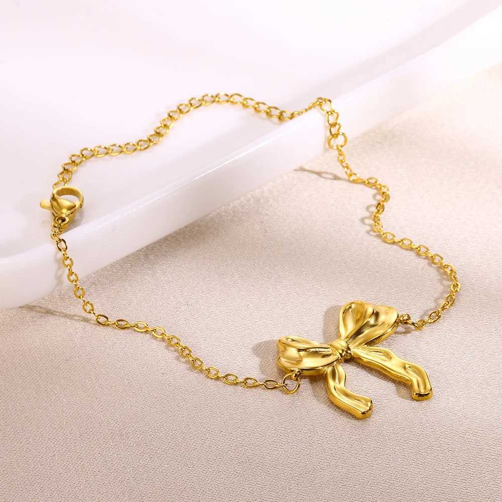 Gold Color Stainless Steel Bracelets For Women Bowknot Bow Chain Bracelet Waterproof Metal Statement Fashion Jewelry XJ250707