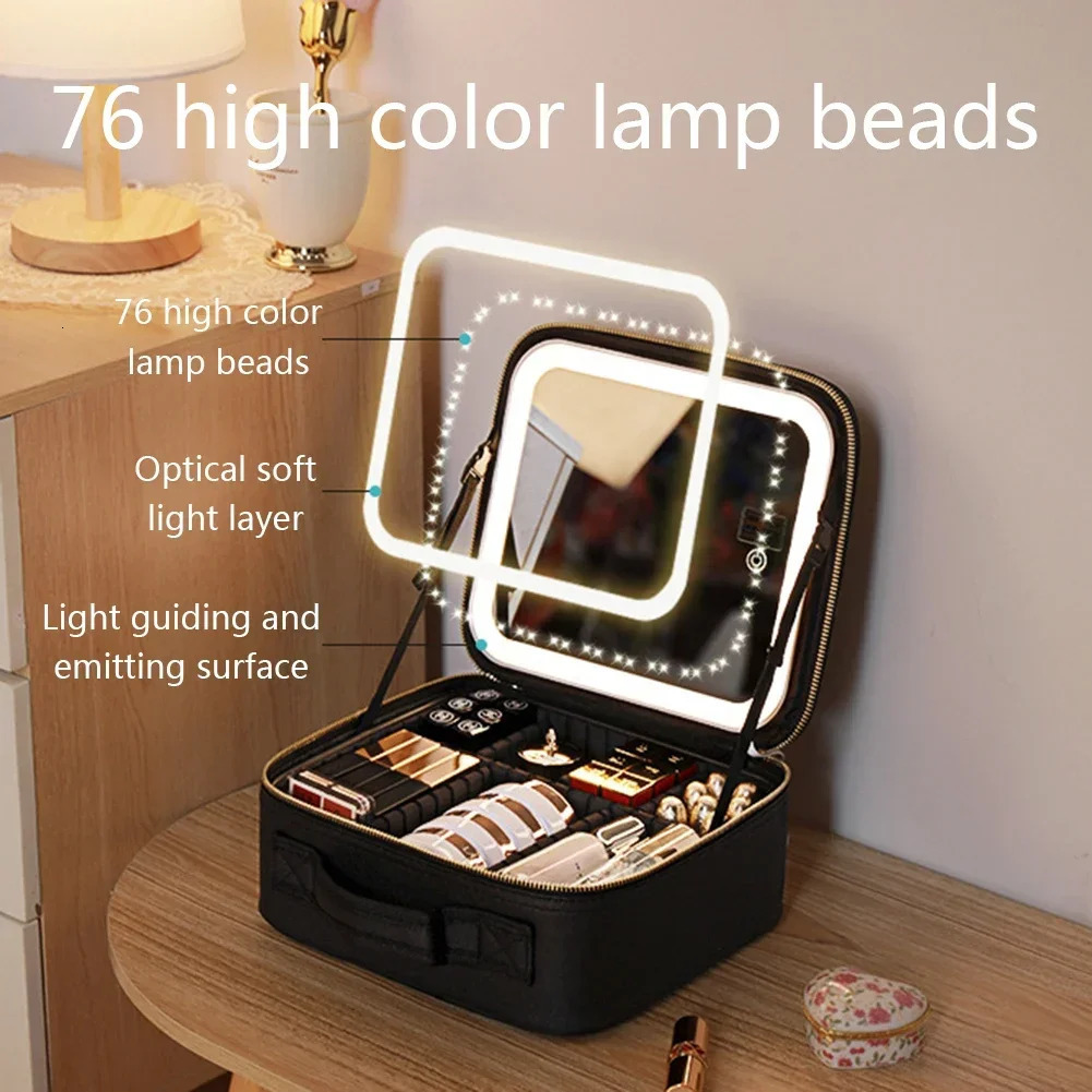 Women Smart LED Cosmetic Case with Mirror Cosmetic Bag Large Capacity Fashion Portable Storage Bag Travel Makeup Bags for ladies 250701