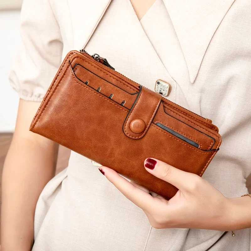 RFID Mti-Functi Vintage Wen LG Wallet Holder Large Capacity Clutch Bag Zipper Fold Lady Purse Gift Y250707
