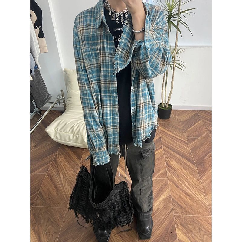 Flannel Cleanfit Plaid Shirt Men's Spring And Autumn American Retro Vintage Shirt Designer Short Sleeves Couple's Jacket