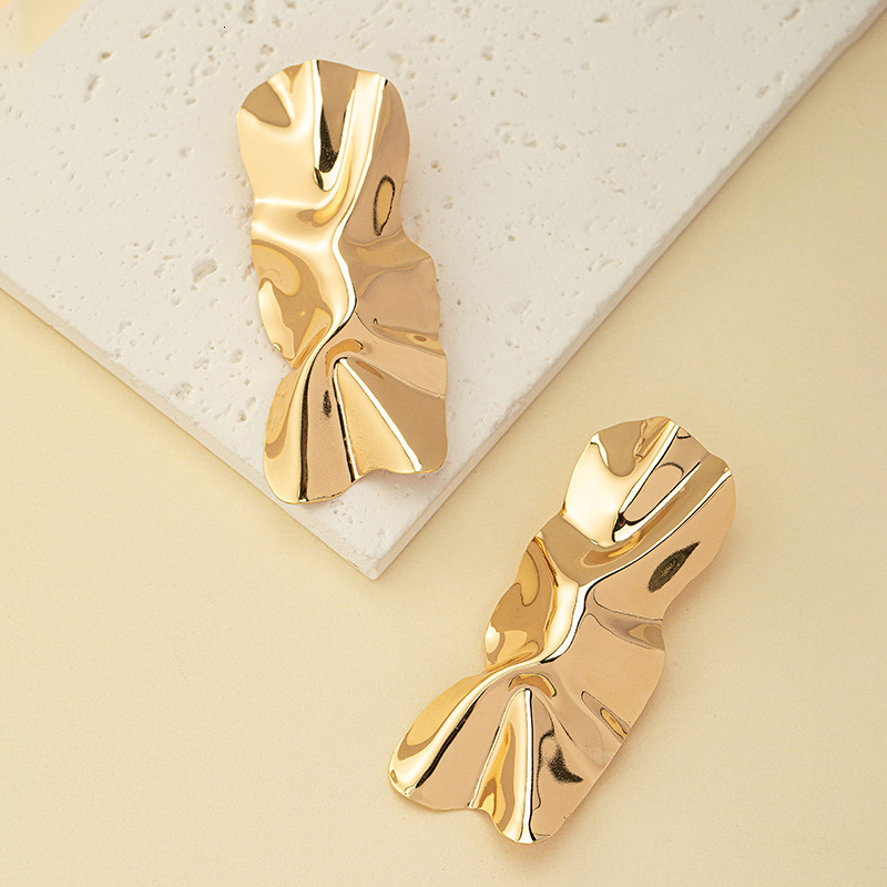 Jewelry Wrinkled Metal Geometric Irregular Exaggerated Minimalist Style High-End Light Earrings