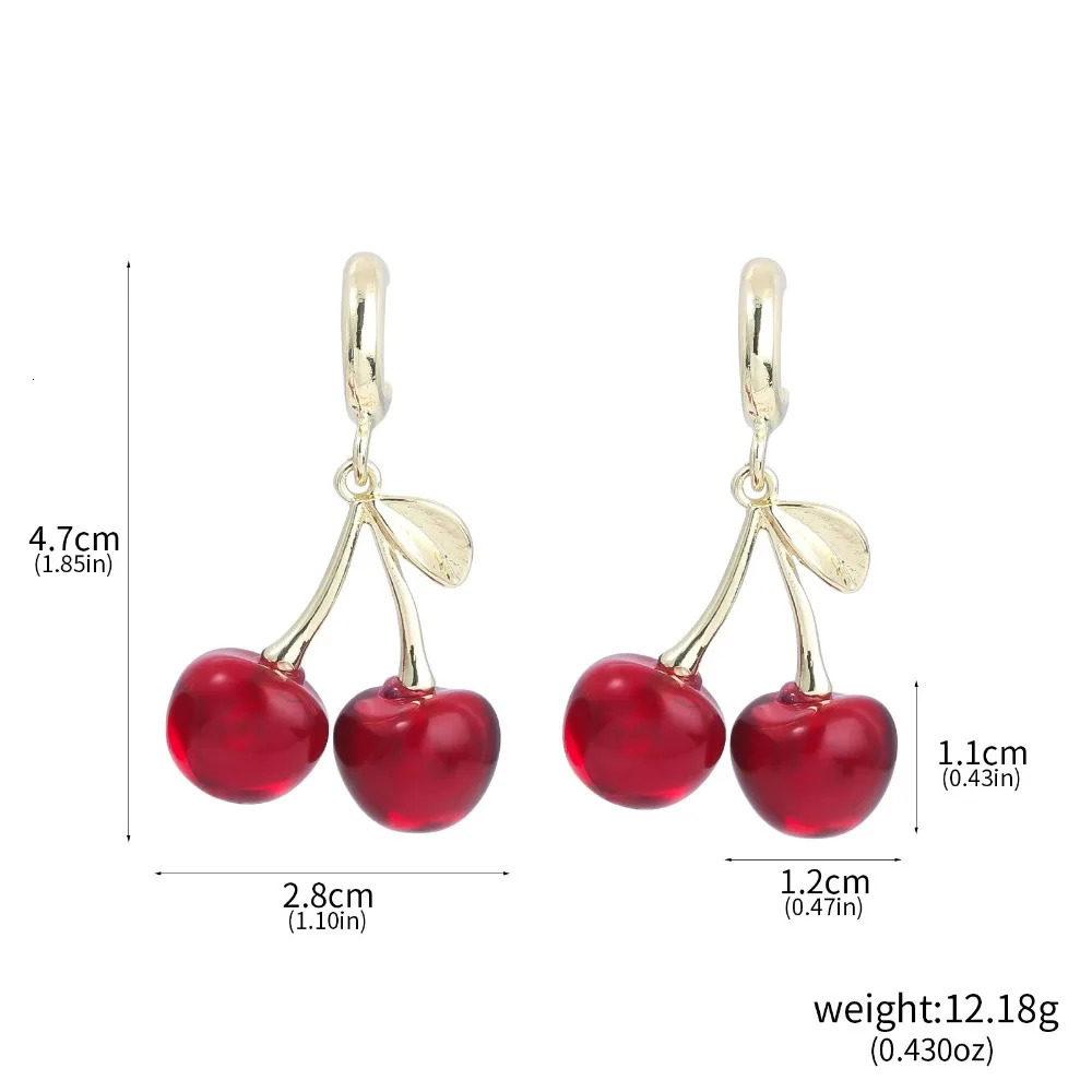 Sweet Cherry Leaf Earrings Summer Red Transparent Cherry Fruit Fashion Dangle Earrings for Women Wedding Party Jewelry Gift 250701