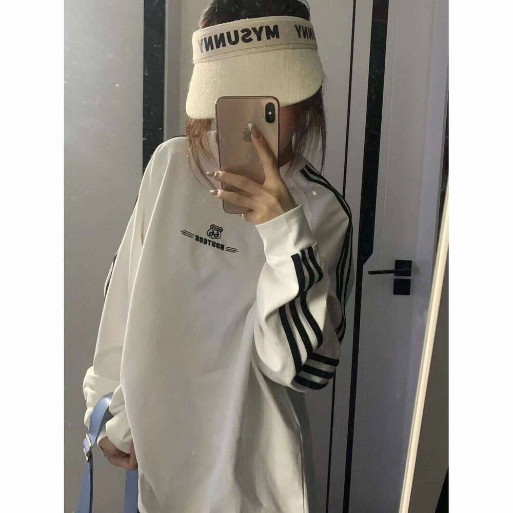 National Trend Three Stripes Letter Print Long Sleeve Sweatshirt Autumn Winter Unisex Loose Design Sense Niche Couple Casual Top B5
