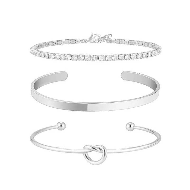 3pcs Stainless Steel Gold Plated Bracelets for Women Adjustable Jewelry Gifts Luxury Zircon Chain Bangles Jewelry Accessories XJ250707