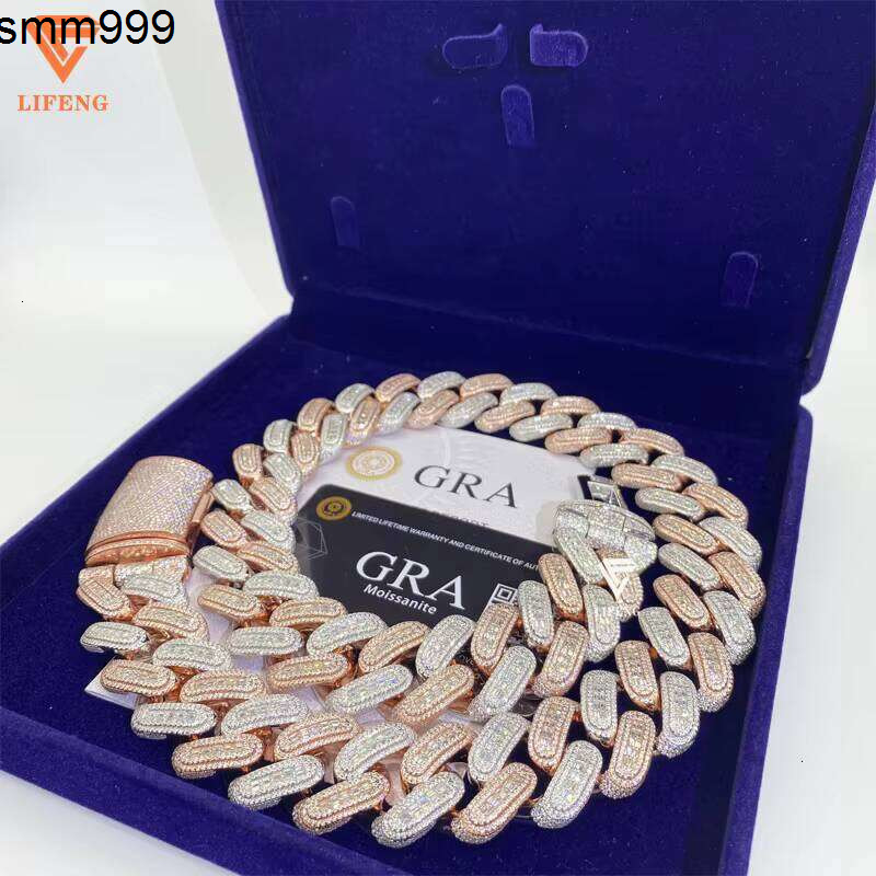 26Mm Pure Sier Rose Gold Vvs Cuban Chain Mens Iced Hip-Hop Sandstone Thin Necklace