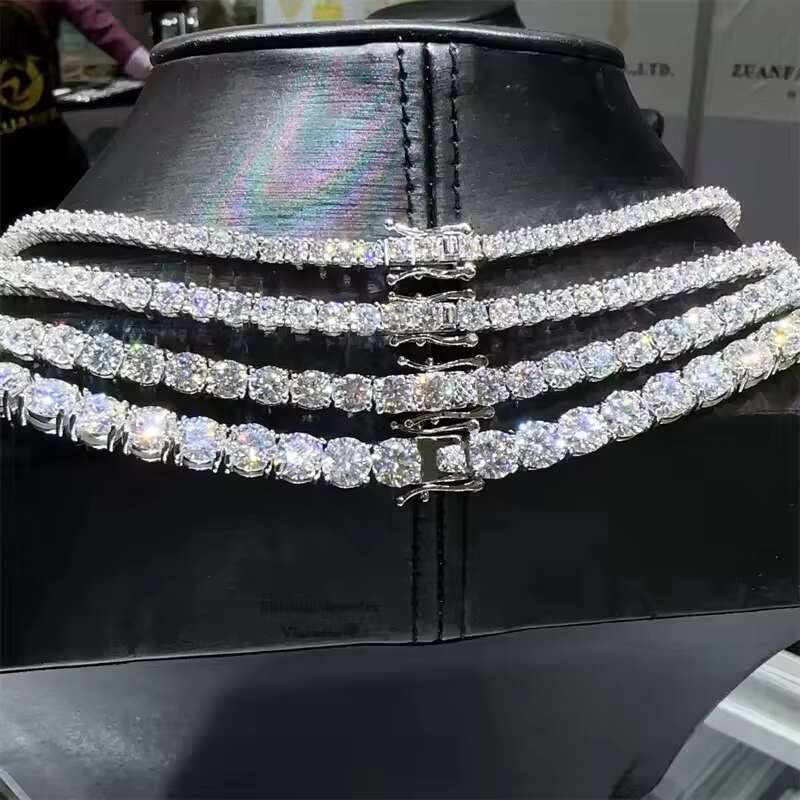 D VVS Moissanite 6mm Tennis Chain S925 Silver with Diamond Test Fine Jewelry Necklace and Bracelet Set