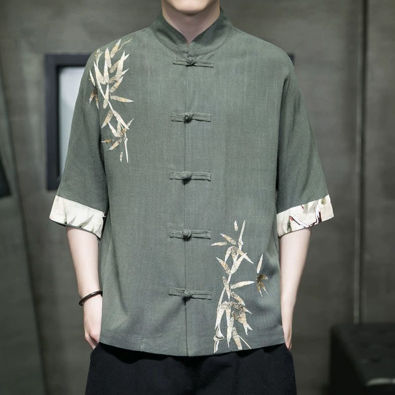 Men's Linen Shirt Short Sleeve New Chinese Style Button Half Sleeve Designer Short Sleeves Tang Suit Summer Chinese Style Men's Cotton Linen